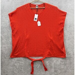 M‎ by Missoni Top Womens Medium Red/Orange Short Sleeve Crew Oversized Sheer NWT